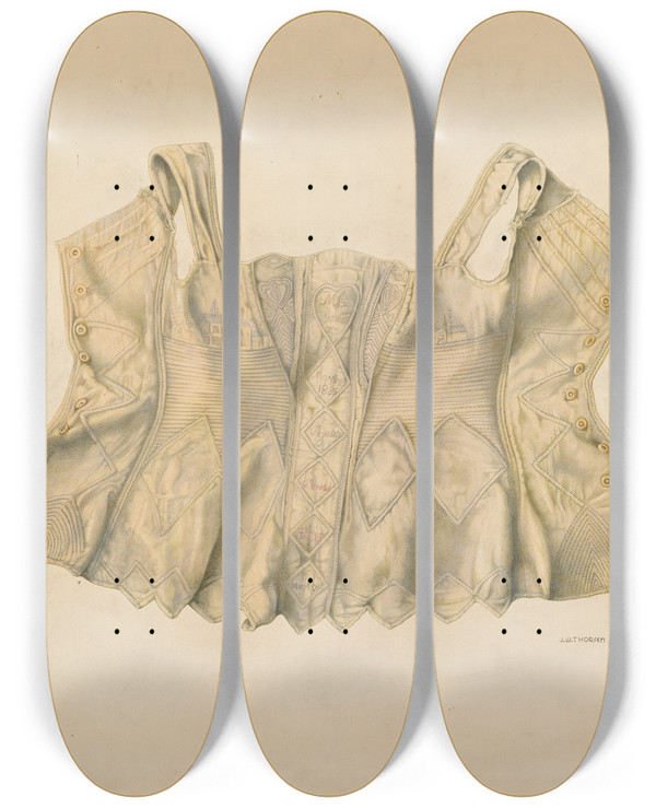 Triptych art skateboard deck of John Thorsen Corset by John Thorsen