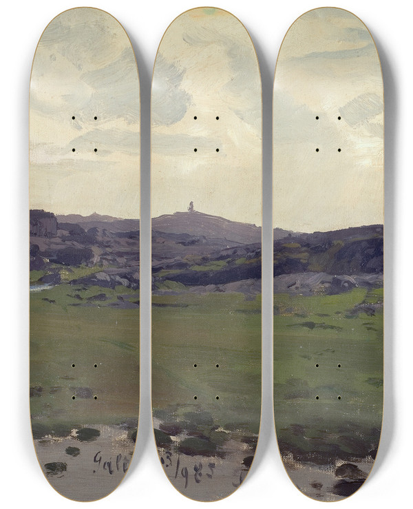 Triptych art skateboard deck of Leopold Otto Strtzel View Of Galtr Study by Leopold Otto Strutzel (1855-1930)