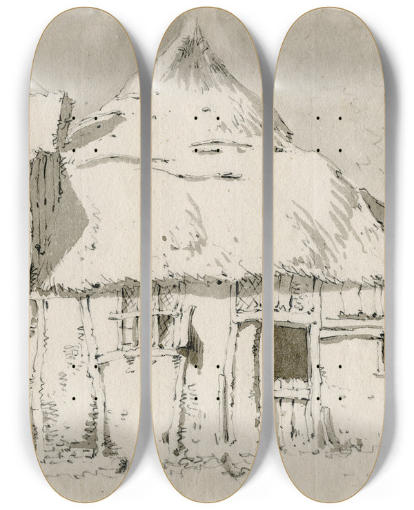 Triptych art skateboard deck of Barend Hendrik Thier Boerderij by Barend Hendrik Thier (1751-1814)
