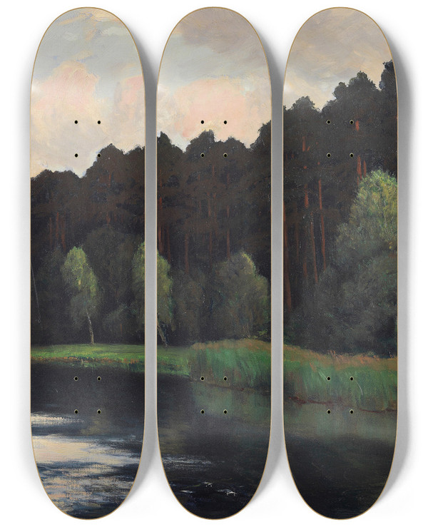 Triptych art skateboard deck of Walter Leistikow Grunewaldsee_1 by Walter Leistikow (1865-1908)