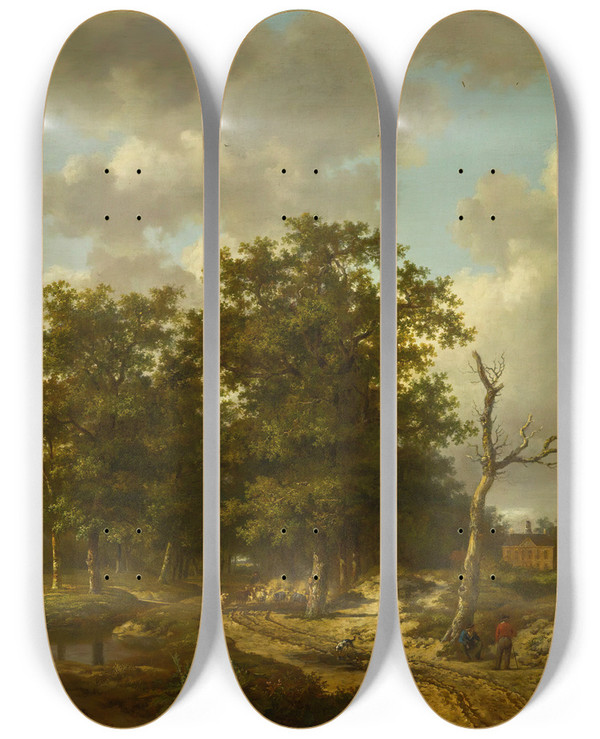 Triptych art skateboard deck of Andreas Schelfhout Summer Landscape by Andreas Schelfhout (1787-1870)
