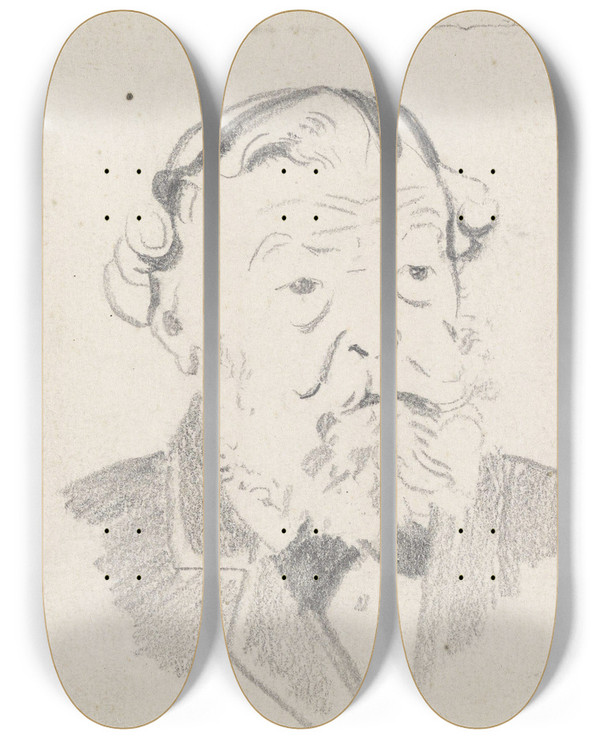 Triptych art skateboard deck of Christian Krohg Mannsportrett_3 by Christian Krohg (1852-1925)