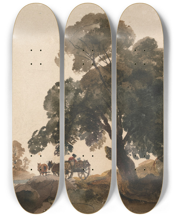 Triptych art skateboard deck of Peter Dewint The Wagon_2 by Peter Dewint (1784-1849)