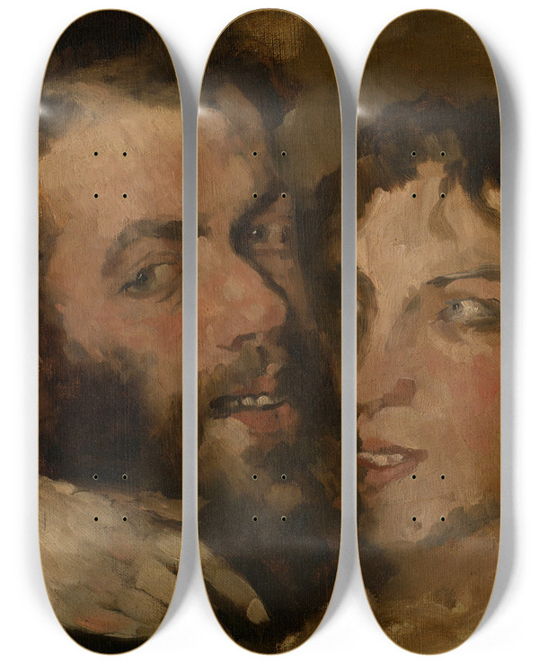 Triptych art skateboard deck of Pericles Pantazis Reconciliation by Pericles Pantazis (1864-1871)