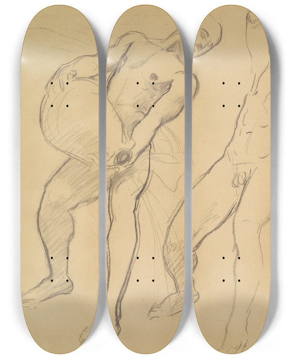 Triptych art skateboard deck of John Singer Sargent Studies Of Notus For The Winds by John Singer Sargent (1856-1925)