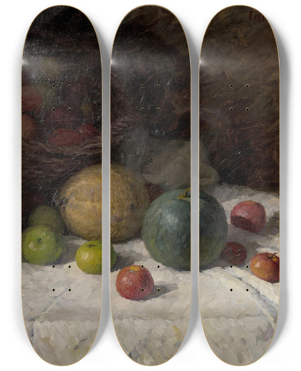 Triptych art skateboard deck of Kamil Stuchlk Still Life With Fruit by Kamil Stuchlik (1863-1940)