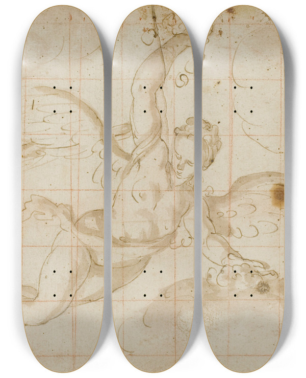 Triptych art skateboard deck of Circle Of Domenico Piola Iris by Circle Of Domenico Piola (1627-1703)