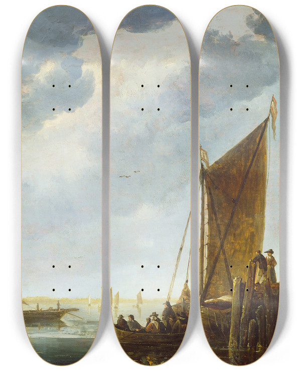 Triptych art skateboard deck of Aelbert Cuyp The Ferry Boat by Aelbert Cuyp (1620-1691)