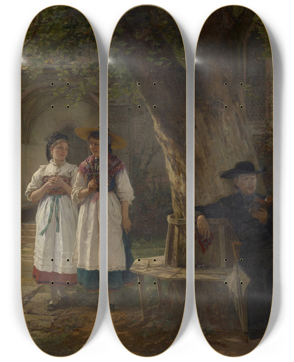 Triptych art skateboard deck of Benjamin Vautier Unintentional Confession by Benjamin Vautier (1829-1898)
