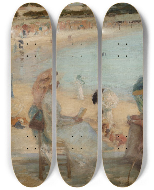 Triptych art skateboard deck of Rupert Bunny On The Beach Royan by Rupert Bunny (1864-1947)