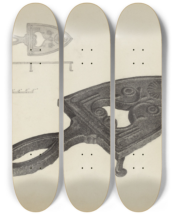 Triptych art skateboard deck of Mildred Ford Flat Iron Holder_2 by Mildred Ford (20-)