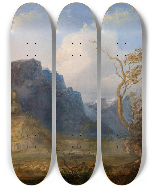 Triptych art skateboard deck of Jan Nepomucen Glowacki Mountain Landscape by Jan Nepomucen Glowacki (1802-1847)