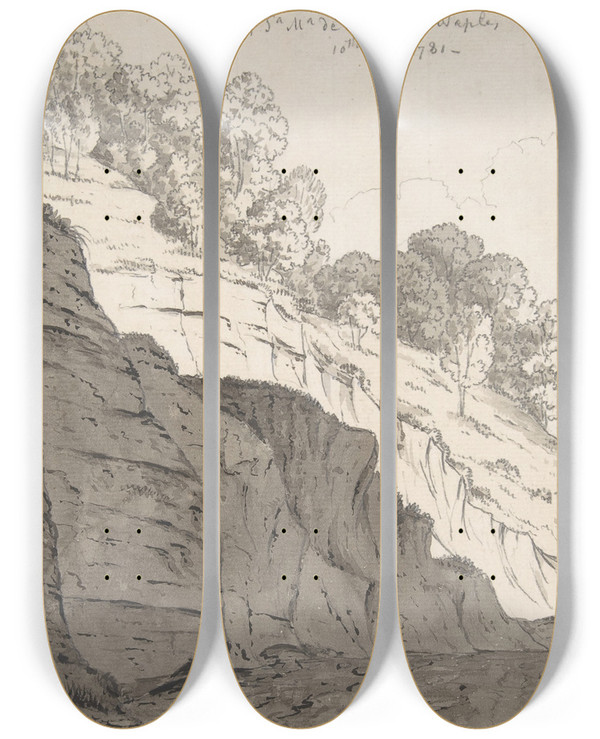 Triptych art skateboard deck of Thomas Jones Near Santa Maria De Monti Naples by Thomas Jones (1742-1803)