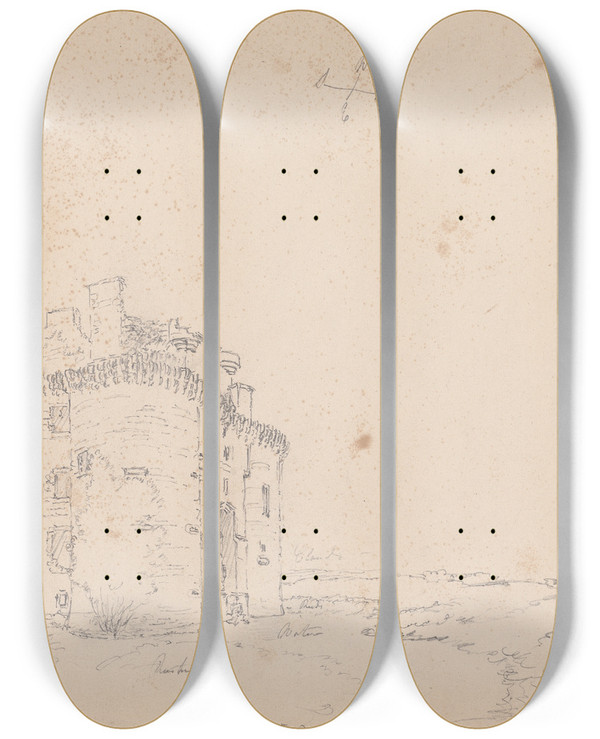 Triptych art skateboard deck of James Moore Caerlaverock Castle Scotland by James Moore (1762-1799)