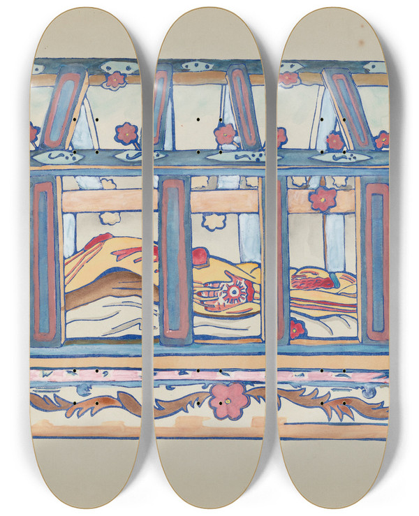 Triptych art skateboard deck of American 20Th Century Plate 4 Christ In Sepulchre From Portfolio Spanish Colonial Designs Of New Mexico by American 20Th Century