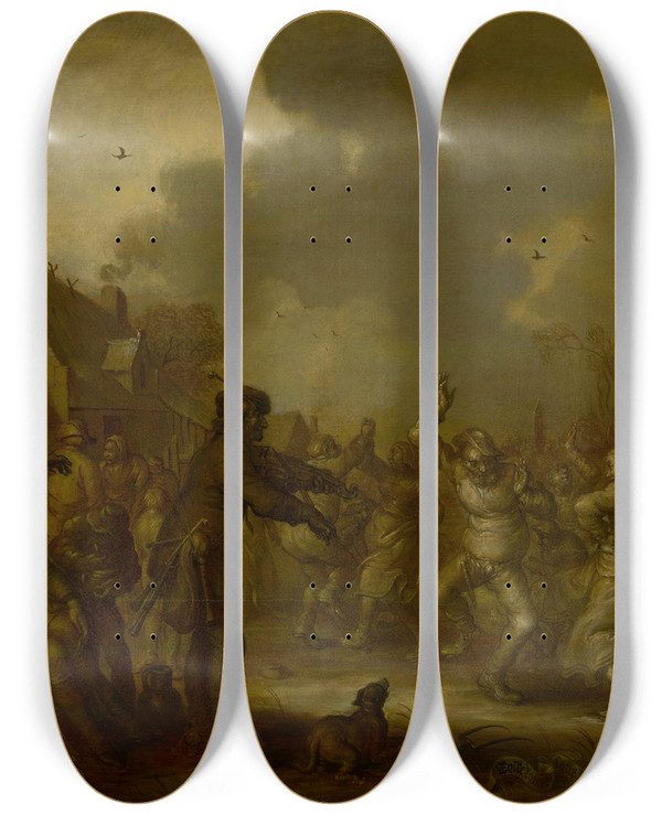 Triptych art skateboard deck of Adriaen Pietersz Van De Venne Peasantsdancing by Adriaen Pietersz Van De Venne (1589-1662)