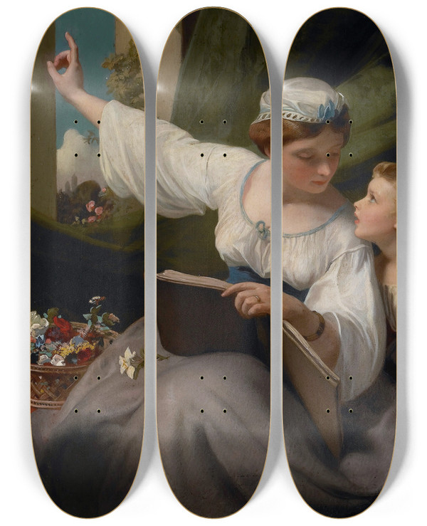 Triptych art skateboard deck of James Sant The Fairy Tale by James Sant (1820-1916)