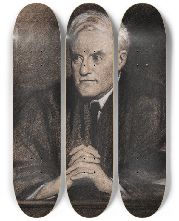 Triptych art skateboard deck of Samuel Johnson Woolf Learned Hand by Samuel Johnson Woolf (1880-1948)