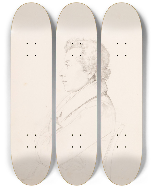 Triptych art skateboard deck of Erasmus Von Engert Sketchbook Drawings Pl4 by Erasmus Von Engert (1796-1871)