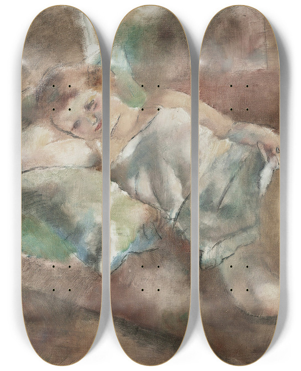 Triptych art skateboard deck of Jules Pascin Le Repos Du Modle by Jules Pascin (1885-1930)