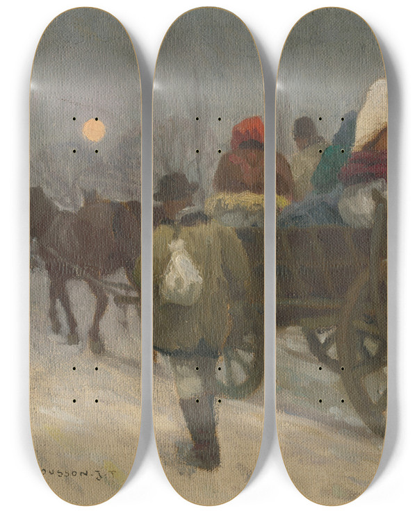 Triptych art skateboard deck of Teodor Jozef Mousson Cesta Na Trh by Jozef Teodor Mousson