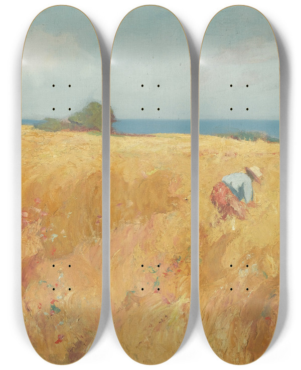 Triptych art skateboard deck of Michalis Oikonomou In The Field by Michalis Oikonomou (1888-1933)