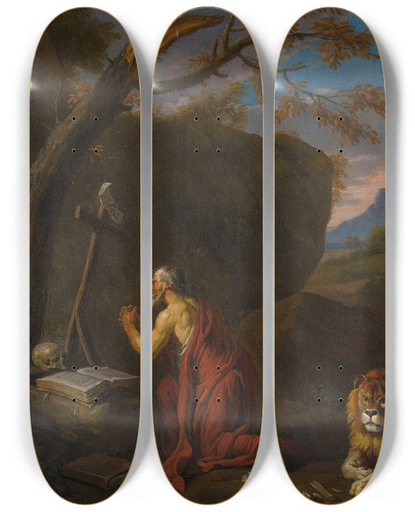 Triptych art skateboard deck of Pieter Van Bloemen The Penitent Saint Jerome by Pieter Van Bloemen (1657-1720)
