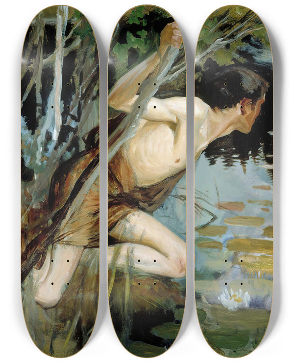 Triptych art skateboard deck of Albert Edelfelt Youth And A Mermaid Sketch by Albert Edelfelt (1854-1905)