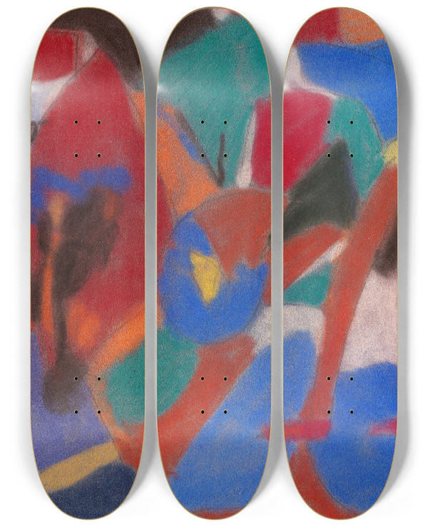 Triptych art skateboard deck of Adolf Hlzel Figur In Landschaft by Adolf Holzel (1853-1934)
