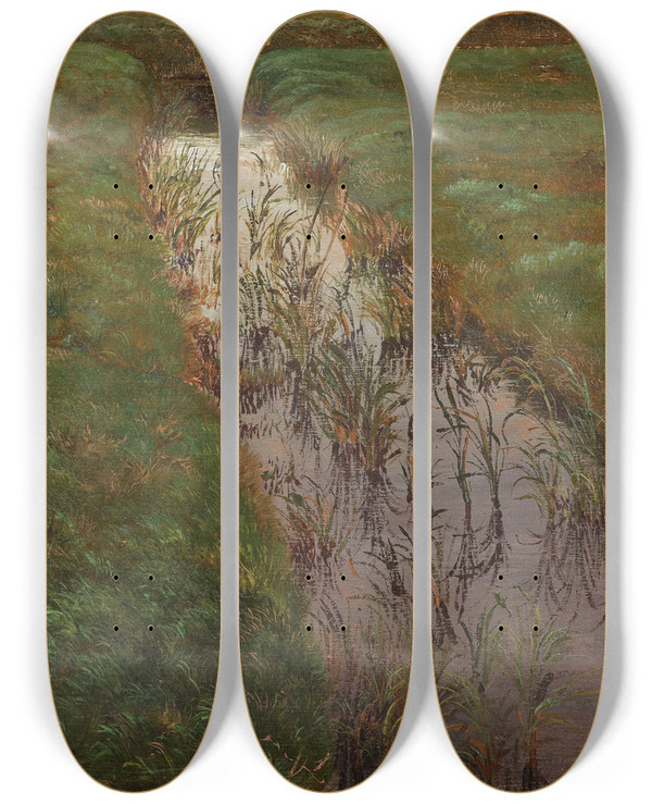 Triptych art skateboard deck of Lorenz Frlich A Ditch_1 by Lorenz Frolich (1820-1908)