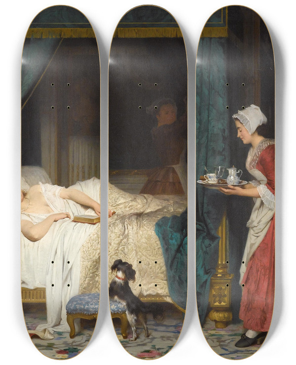 Triptych art skateboard deck of Joseph Caraud Am Morgen by Joseph Caraud (1821-1905)