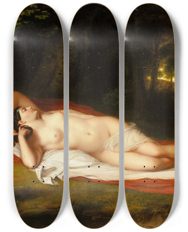 Triptych art skateboard deck of Asher Brown Durand Ariadne by Asher Brown Durand (1796-1886)