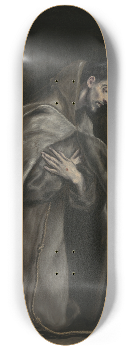 El Greco (Domenikos Theotokopoulos) - Saint Francis Kneeling in Meditation 8.25 inch art skate deck