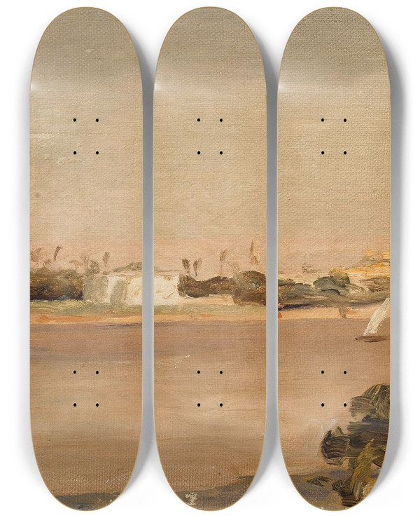 Triptych art skateboard deck of Jan Cigliski Colours Of Egypt Nile From The Journey To Egypt by Jan Ciaglinski (1858-1913)