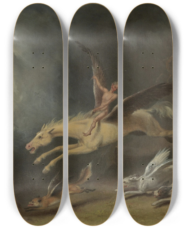 Triptych art skateboard deck of William Holbrook Beard The Fox Hunters Dream by William Holbrook Beard (1824-1900)