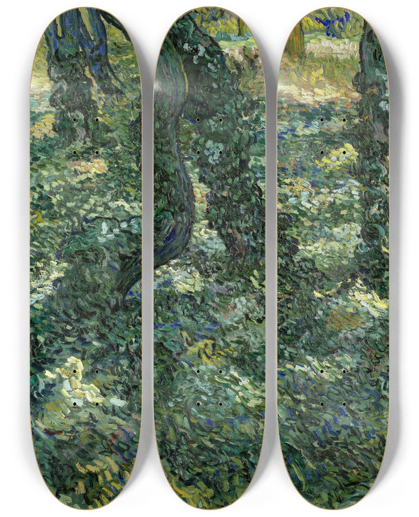Triptych art skateboard deck of Vincent Van Gogh Undergrowth by Vincent van Gogh (1853-1890)