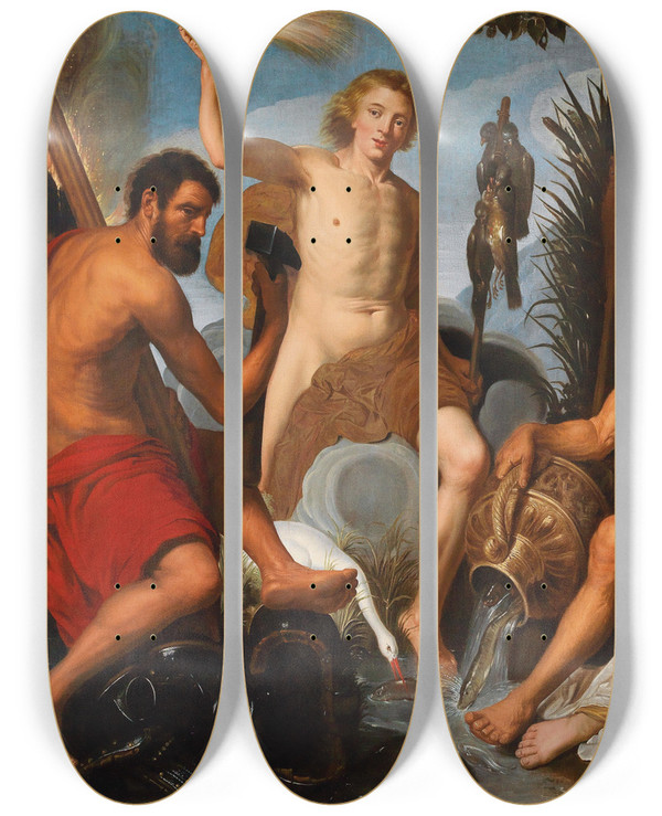 Triptych art skateboard deck of Artus Wolffort The Four Elements by Artus Wolffort (1581-1641)