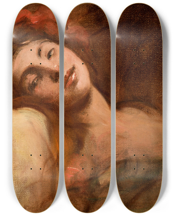 Triptych art skateboard deck of Franciszek Murko Study Of A Female Head by Franciszek Zmurko (1859-1910)