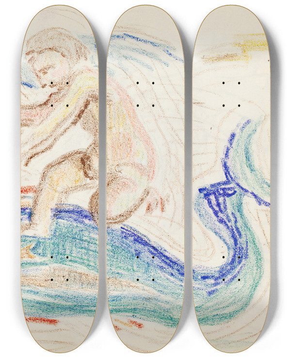 Triptych art skateboard deck of Magnus Enckell Delfiiniratsastaja Luonnos by Magnus Enckell (1870-1925)