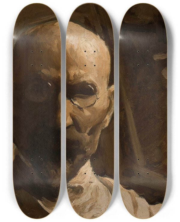 Triptych art skateboard deck of Leon Wyczkowski Selfportrait_4 by Leon Wyczolkowski (1852-1936)
