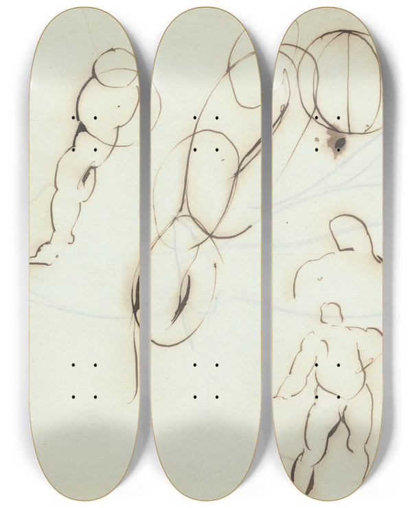 Triptych art skateboard deck of Benjamin Robert Haydon Figure Studies by Benjamin Robert Haydon (1786-1846)
