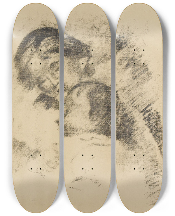 Triptych art skateboard deck of Pierreauguste Renoir Une Mre Et Deux Enfants by Pierre-Auguste Renoir (1841-1919)