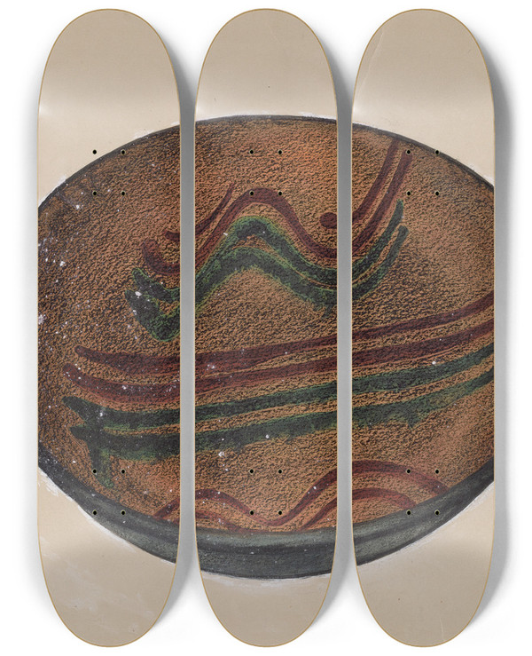 Triptych art skateboard deck of Agnes Karlin Pie Plate_1 by Agnes Karlin