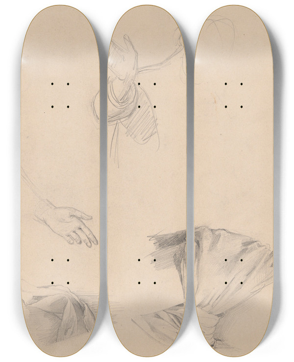 Triptych art skateboard deck of Jzef Simmler Study Of Figures In Togas by Jozef Simmler (1823-1868)