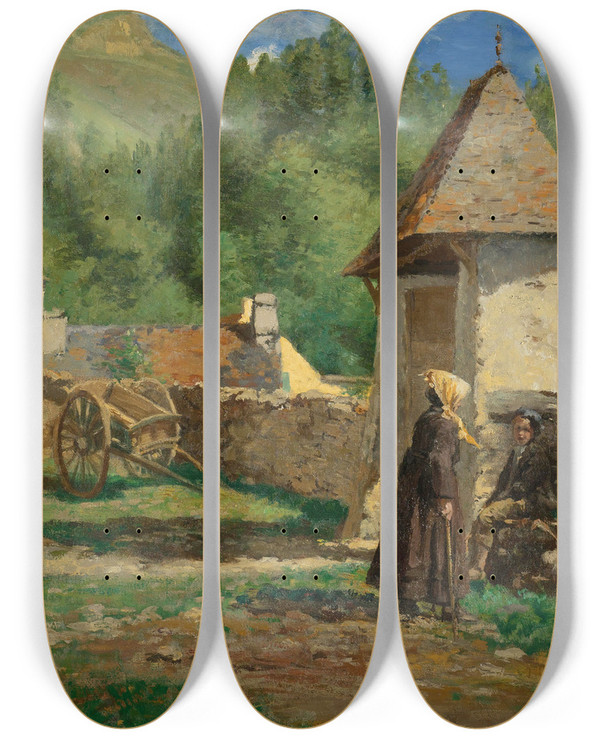 Triptych art skateboard deck of Henri Stanislas Rouart A Gdres Basses Pyrnnes by Henri Stanislas Rouart (1833-1912)