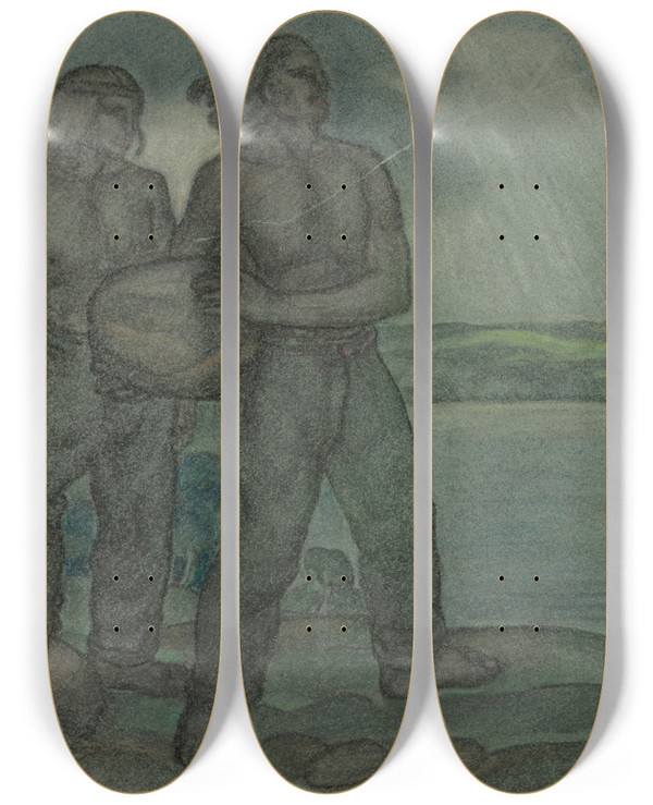 Triptych art skateboard deck of August Roosileht Kalevipoeg Kivi Viskamas by August Roosileht