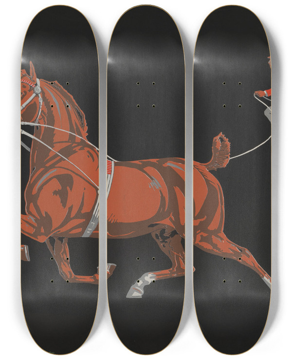 Triptych art skateboard deck of Fred Tolman Hes A Blooming Good Orse by Fred Tolman (19-20-)
