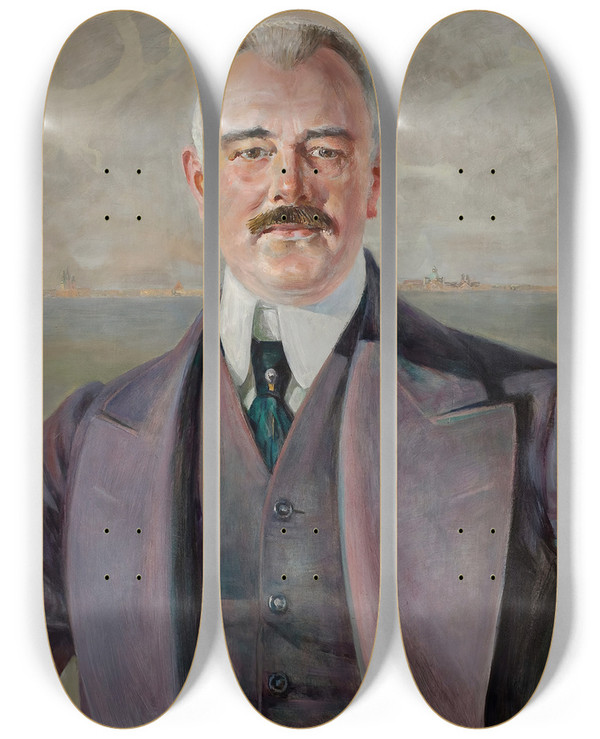 Triptych art skateboard deck of Jacek Malczewski Portrait Of Jarmowicz by Jacek Malczewski (1854-1929)