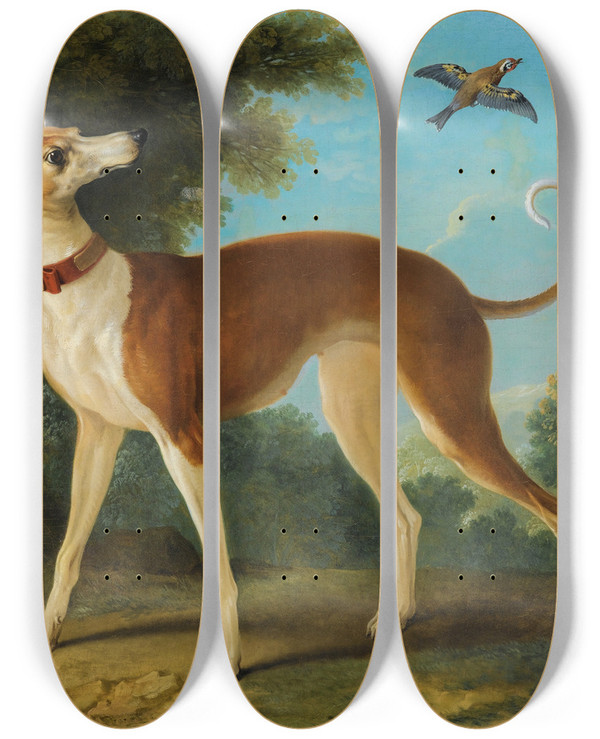 Triptych art skateboard deck of Jeanbaptiste Oudry Greyhound In A Landscape by Jean-Baptiste Oudry (1686-1755)