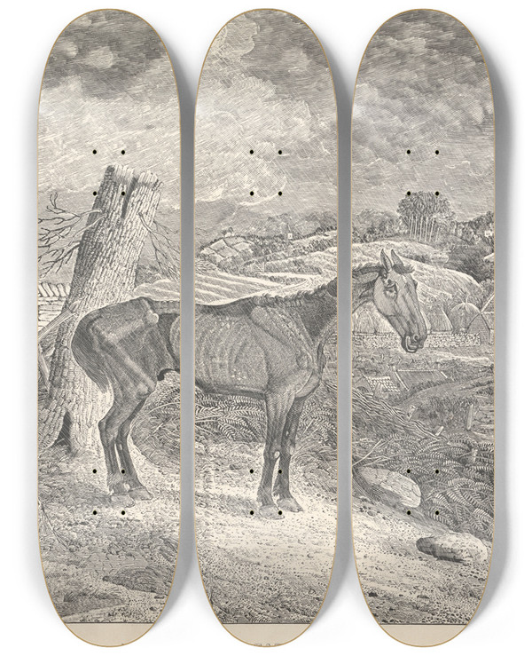 Triptych art skateboard deck of Thomas Bewick Waiting For Death by Thomas Bewick